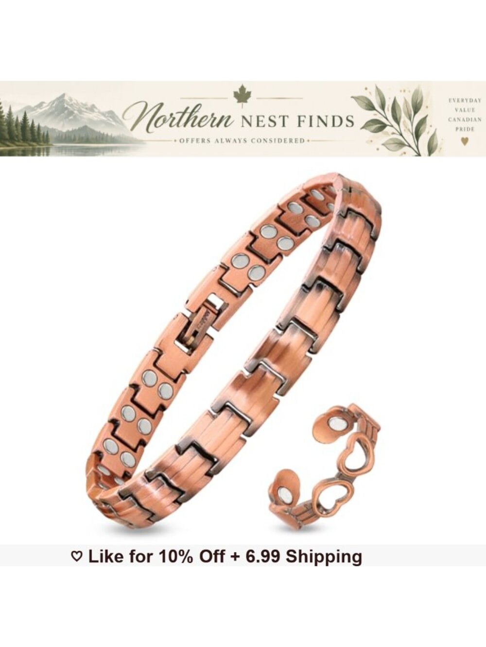 Pure Copper Magnetic Therapy Bracelet Bangle Adjustable Link Wristband for Women